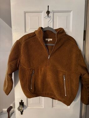 Madewell Rust Brown Sherpa Half-Zip Jacket